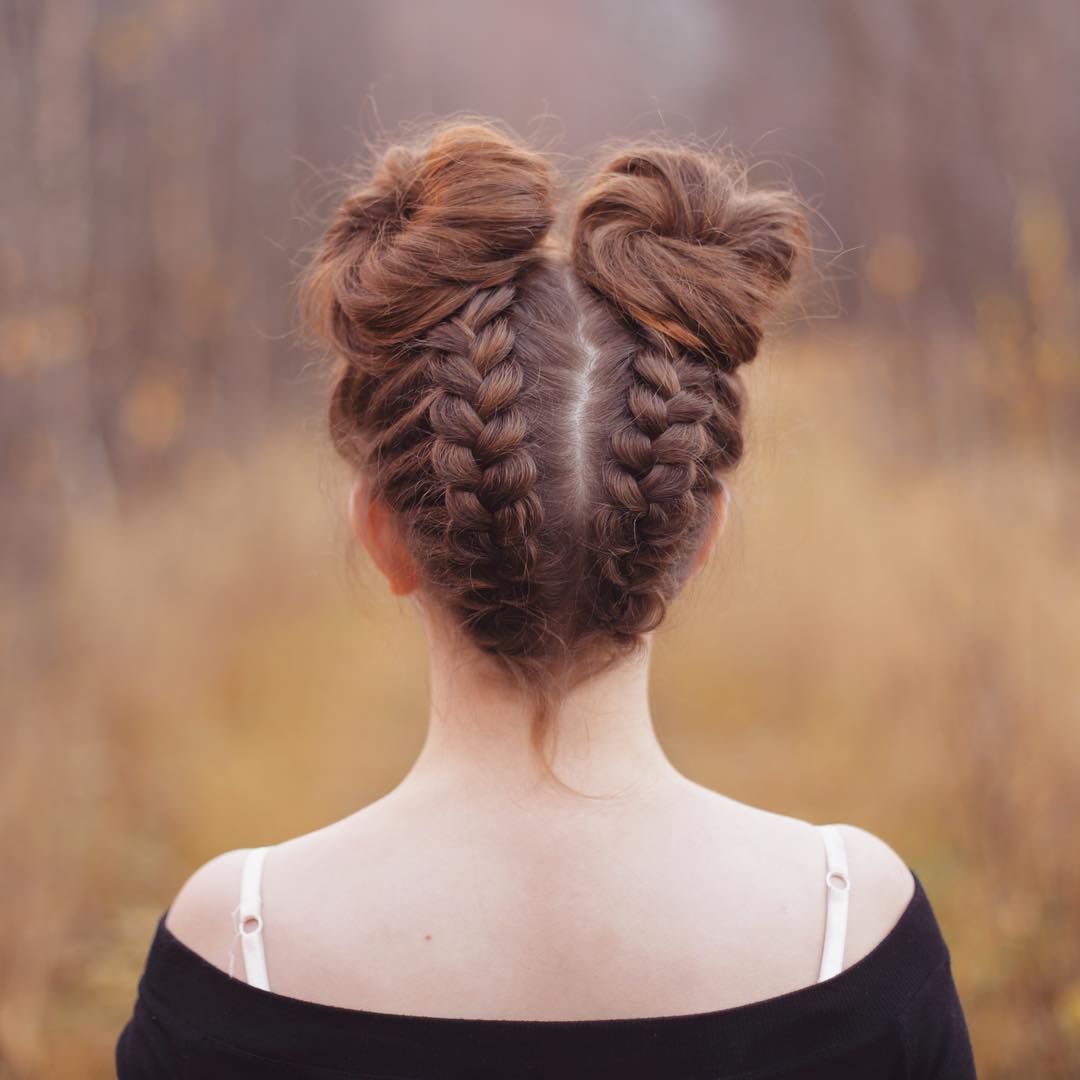 Braids Into Space Buns